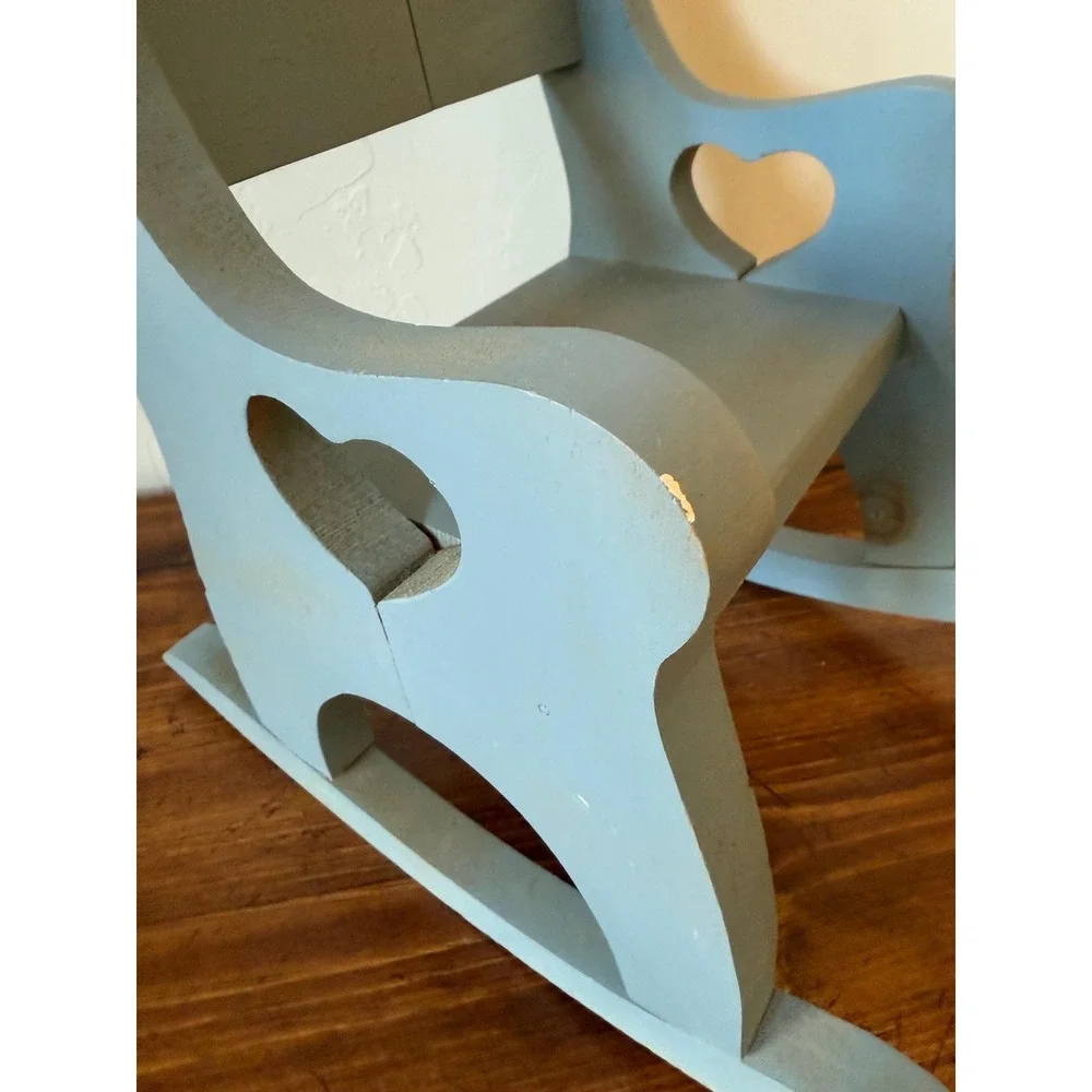 Vintage Blue Small Rocking Chair with Heart Cut Out Cottagecore Design